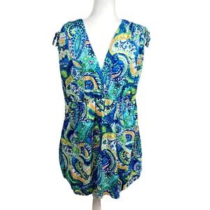 Lauren Ralph Lauren Coverup Womens XL Royal Blue Paisley Tiki Swim Beach Tunic